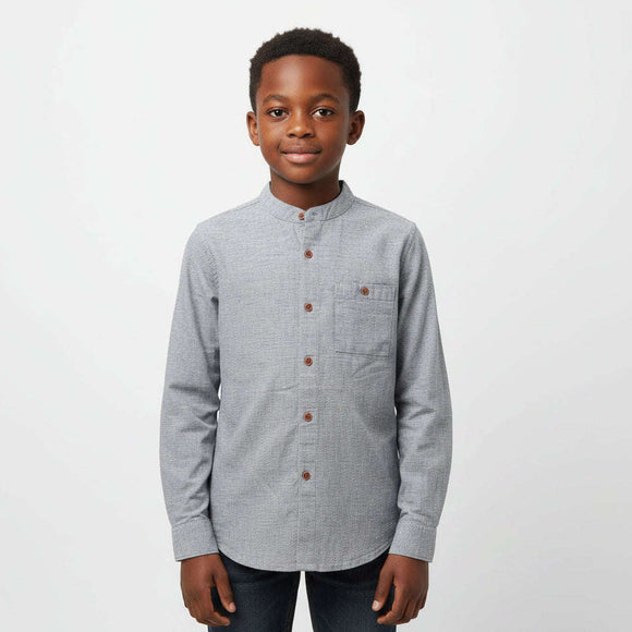 Blue Mandarin Collar Casual Shirt Blue Nawao.com