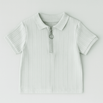 Blue Multi Rib Half Zipper Polo Nawao.com