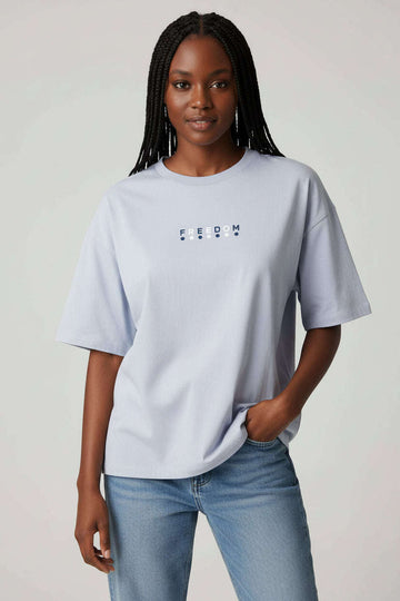 Blue Oversize Drop Shoulder T Shirt Nawao.com