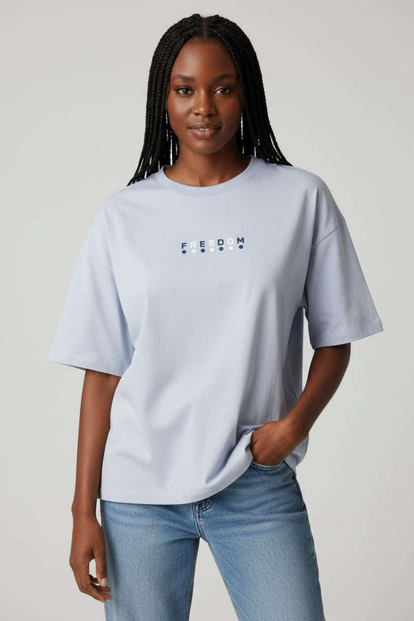 Blue Oversize Drop Shoulder T Shirt Nawao.com