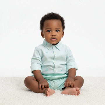 Blue Oxford Long Sleeve Aop Emb Shirts Blue Nawao.com