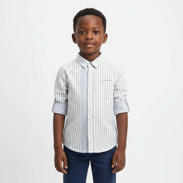 Blue Oxford Stripes Long Sleeve Shirt Blue Nawao.com