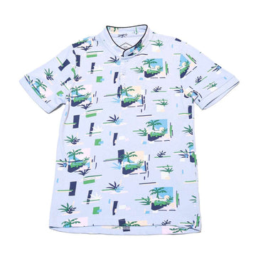 Blue Palm Tree Aop Polo Nawao.com