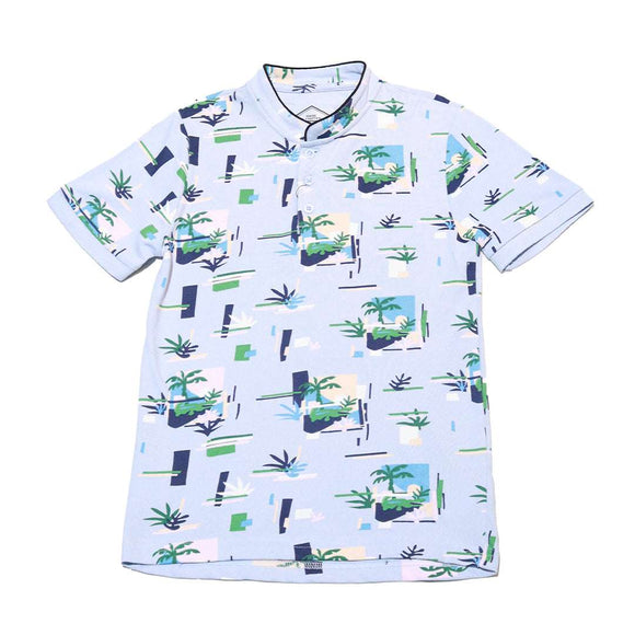 Blue Palm Tree Aop Polo Nawao.com