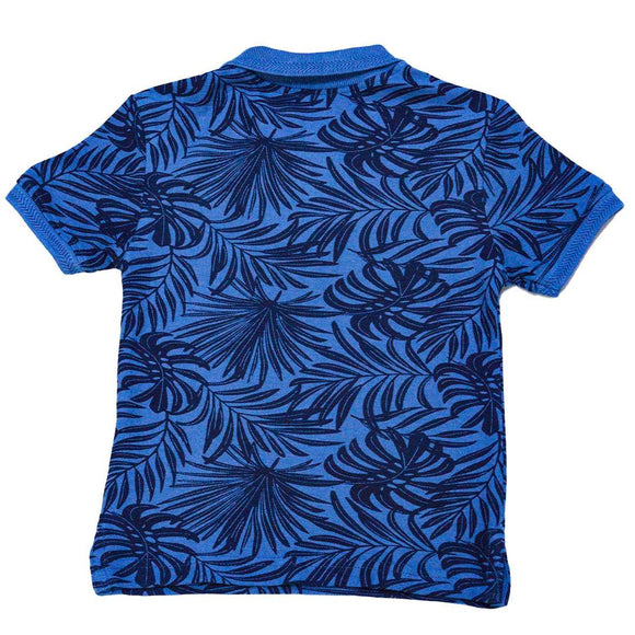 Blue Pique Aop Shortsleeve Polo Nawao.com