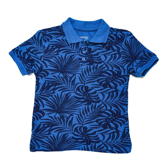Blue Pique Aop Shortsleeve Polo Nawao.com