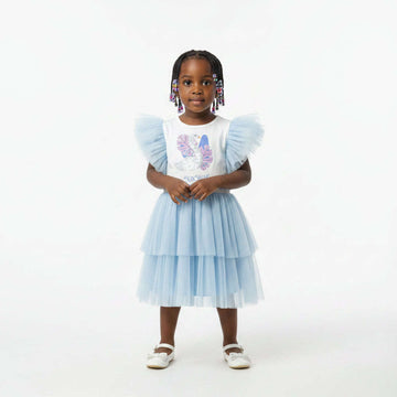Blue Plisse Dress With Placement Print  Blue Nawao.com