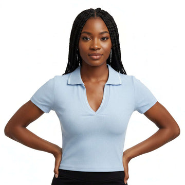Blue Polo Rib T Shirt Pale Blue Nawao.com