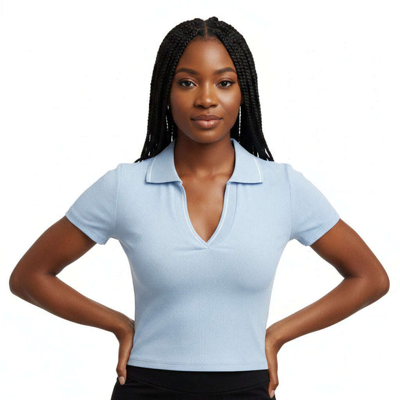 Blue Polo Rib T Shirt Pale Blue Nawao.com