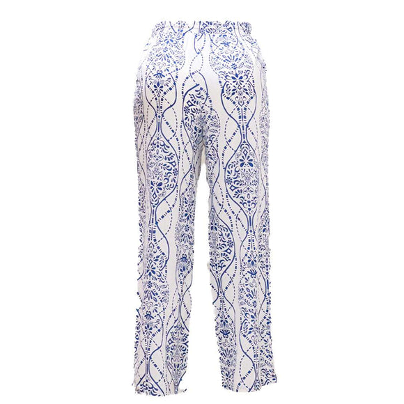 Blue Printed Wide Leg Trousers Nawao.com