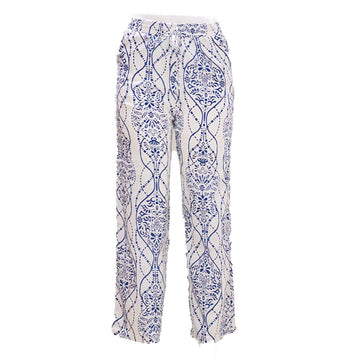Blue Printed Wide Leg Trousers Nawao.com