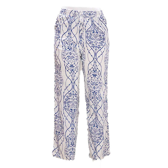 Blue Printed Wide Leg Trousers Nawao.com