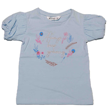 Blue Puff Sleeve Print Top Nawao.com
