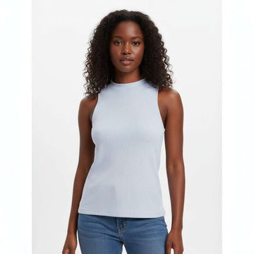 Blue Rib Sleeveless Active T Shirt Nawao.com
