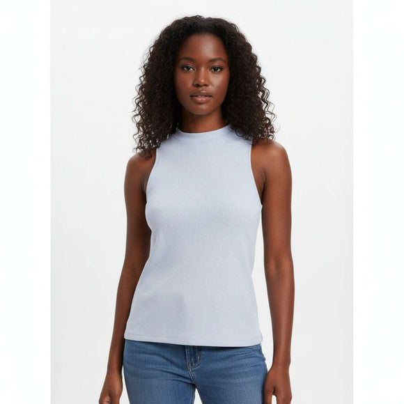Blue Rib Sleeveless Active T Shirt Nawao.com