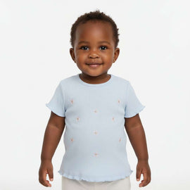 Blue Rib T Shirt With Embroidery Nawao.com