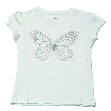 Blue S S Butterfly Sequins Work T Shirt Nawao.com
