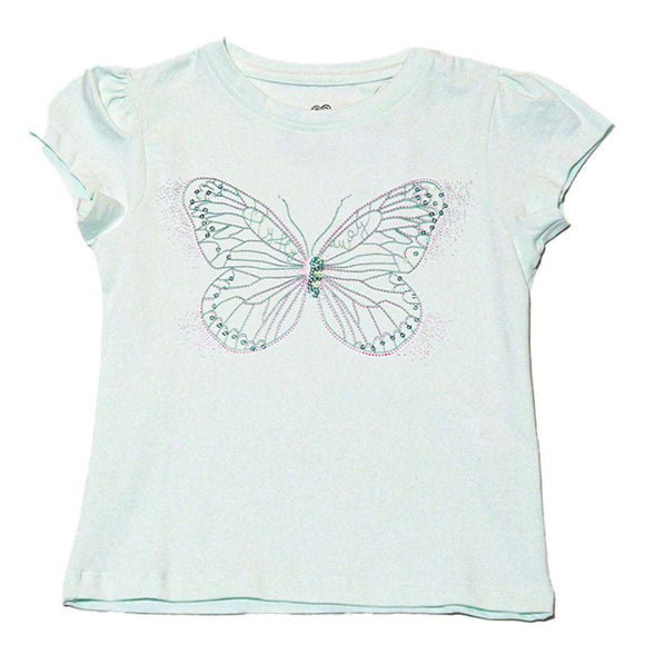 Blue S S Butterfly Sequins Work T Shirt Nawao.com