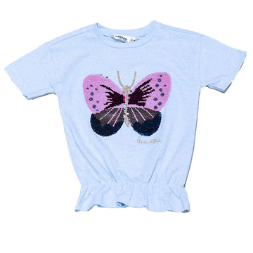 Blue S S Placement Butterfly Sequiens Work T Shirt Nawao.com