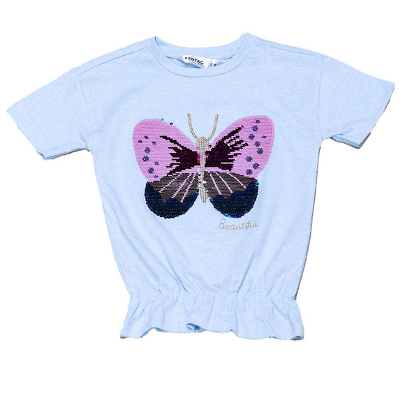 Blue S S Placement Butterfly Sequiens Work T Shirt Nawao.com