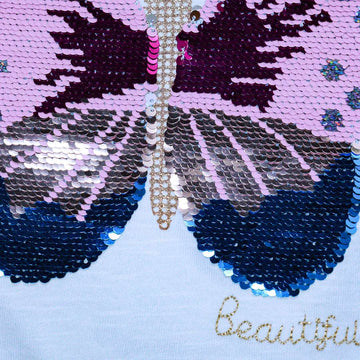 Blue S S Placement Butterfly Sequiens Work T Shirt Nawao.com