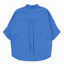 BLUE SHORT CUFF SLEEVE FRONT BUTTON DETAIL BLOUSE Nawao.com