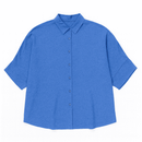 BLUE SHORT CUFF SLEEVE FRONT BUTTON DETAIL BLOUSE Nawao.com