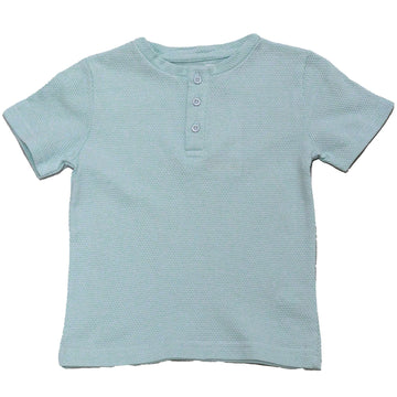 Blue Short Sleeve Jacuard Henley T Shirt Blue Nawao.com