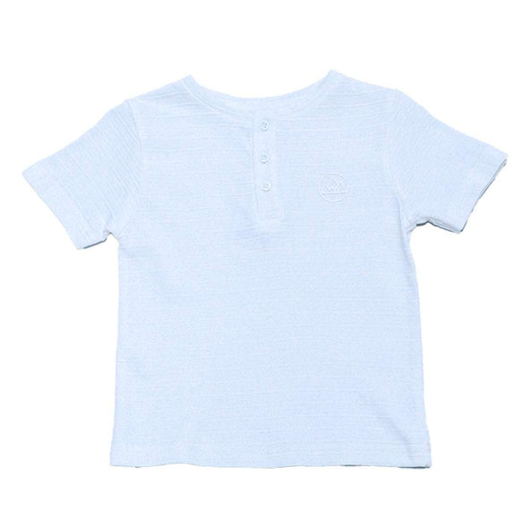 Blue Short Sleeve Jacuard Henley T Shirt Blue Nawao.com