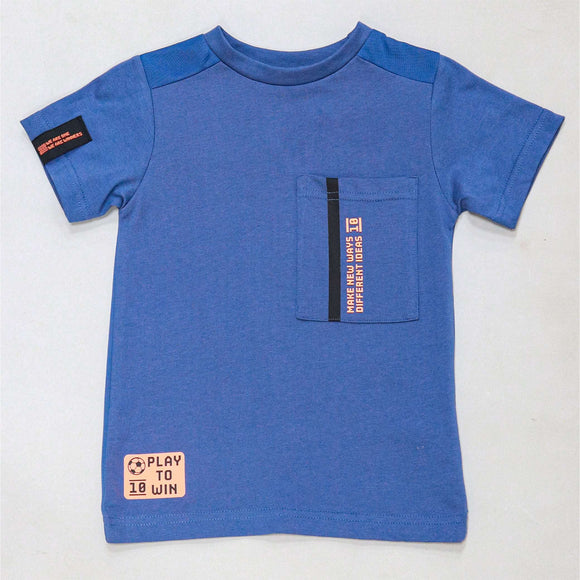 Blue Short Sleeve T Shirt With Pocket Blue Nawao.com