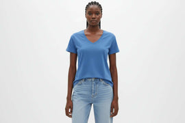 Blue  Short Sleeve V Neck T Shirt Nawao.com