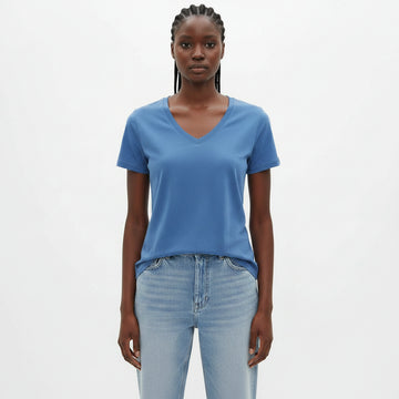 Blue  Short Sleeve V Neck T Shirt Nawao.com