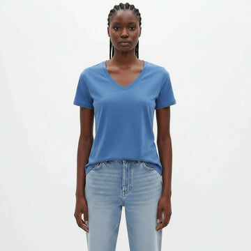 Blue  Short Sleeve V Neck T Shirt Nawao.com