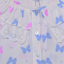 Blue Short Slv Butterfly Aop Lace Collar With Knot Nawao.com