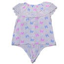 Blue Short Slv Butterfly Aop Lace Collar With Knot Nawao.com