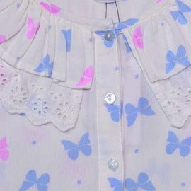 Blue Short Slv Butterfly Aop Lace Collar With Knot Nawao.com