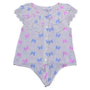 Blue Short Slv Butterfly Aop Lace Collar With Knot Nawao.com