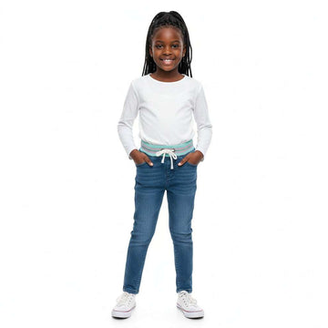 Blue Skinny Fit Jeans With Rib At Waist Band Blue Nawao.com