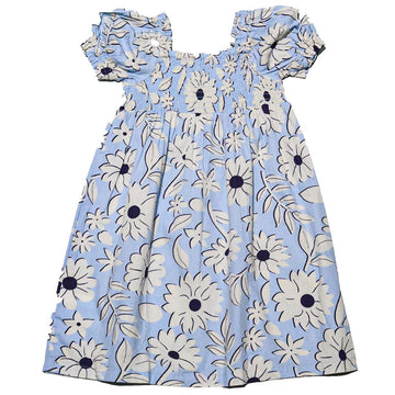 Blue Smocking Tiered Dress Nawao.com