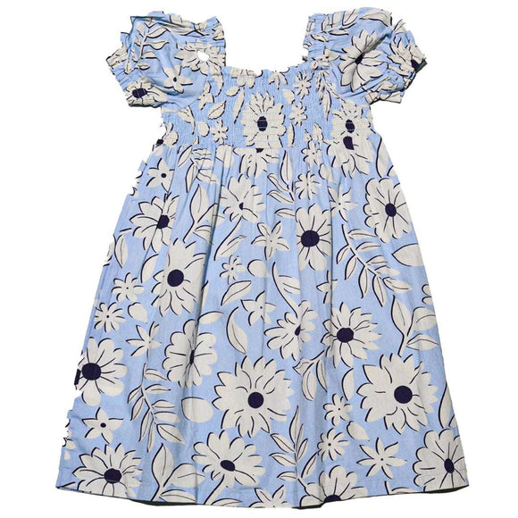 Blue Smocking Tiered Dress Nawao.com