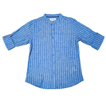 Blue Stripe Mandarin Collar Shirt Nawao.com