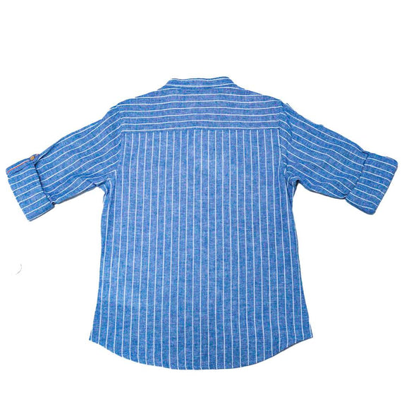 Blue Stripe Mandarin Collar Shirt Nawao.com