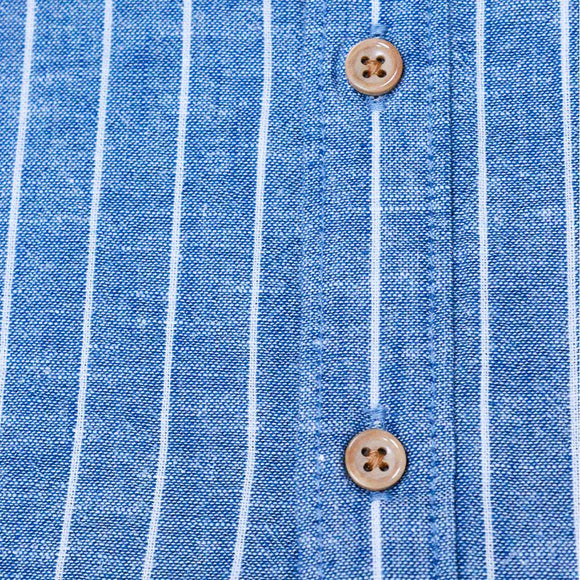 Blue Stripe Mandarin Collar Shirt Nawao.com