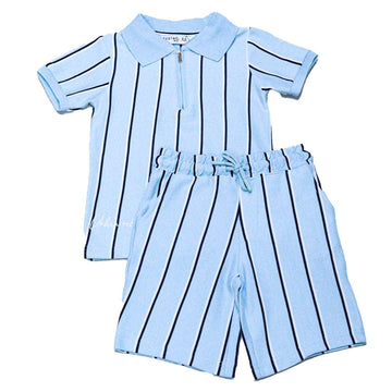 Blue Stripe Polo Shirt And Shorts Set Blue 3 4 Years Nawao.com