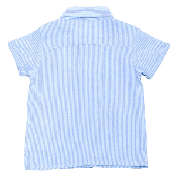 Blue Stripe Seersucker Resort Short Slv Shirt Nawao.com