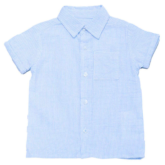 Blue Stripe Seersucker Resort Short Slv Shirt Nawao.com