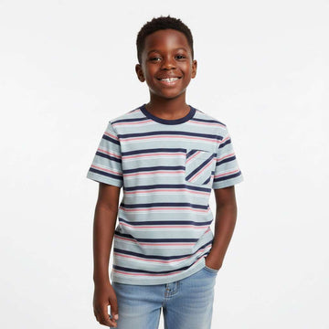 Blue Stripe Short Sleeve T Shirt Blue Nawao.com