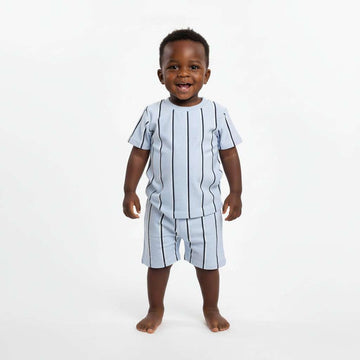 Blue Striped Tshirt And Short Set  Blue Nawao.com