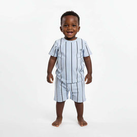 Blue Striped Tshirt And Short Set  Blue Nawao.com