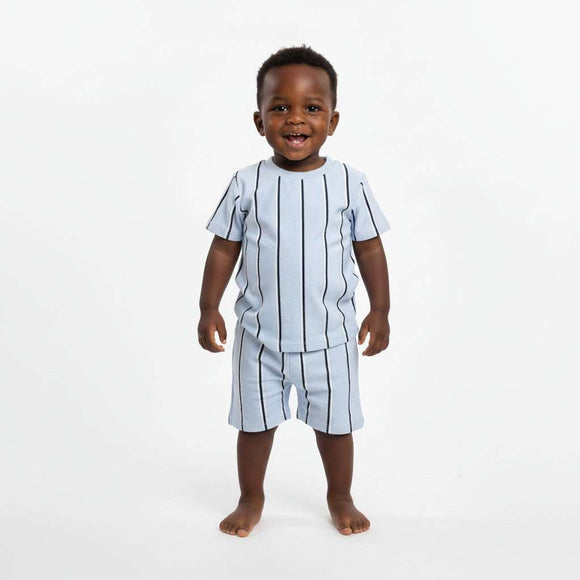 Blue Striped Tshirt And Short Set  Blue Nawao.com